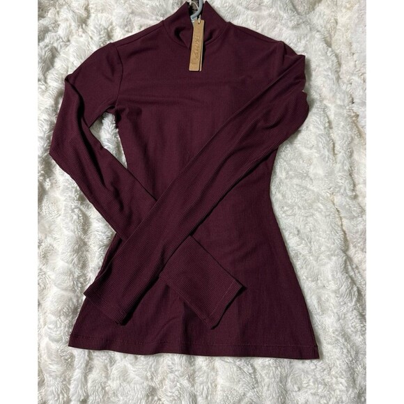 SKIMS NWT SOFT LOUNGE MOCK NECK LONG SLEEVE TOP | COLOR: BORDEAUX | SIZE: XSmall - Picture 2 of 7